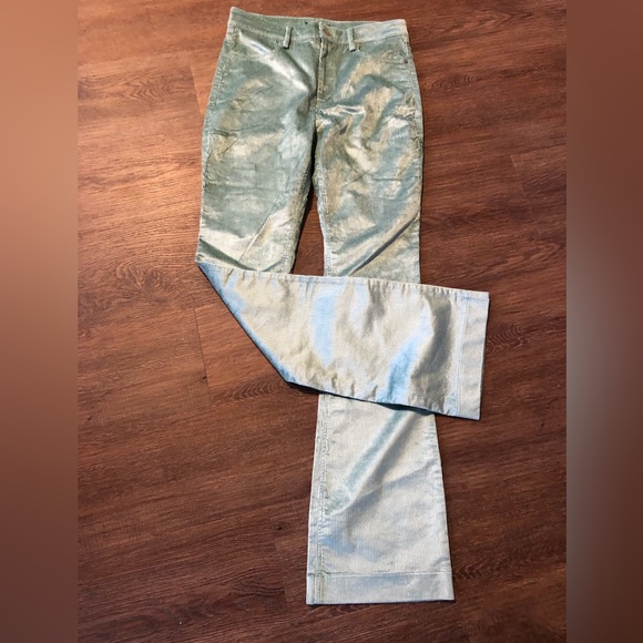 NWT GUESS Women’s High Rise Flare Shimmery Dusty Teal Corduroy Pants Size 31 - Picture 3 of 12